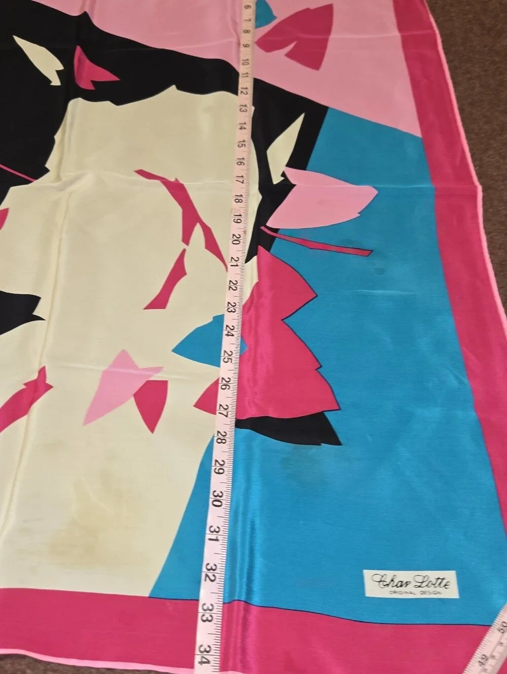 Vintage Char Lotte Designs Silk Scarf 34x33 Has Some Spots